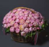 101 голландский розовый пион в корзине Сара Бернар