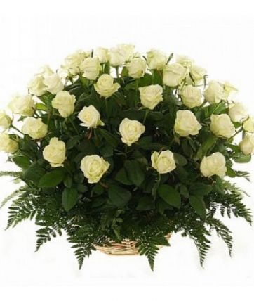 51 великолепная белая роза в корзине купить в Москве по цене 6000 руб с доставкой - Bella Roza