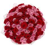 101 красная и розовая роза 70 см
