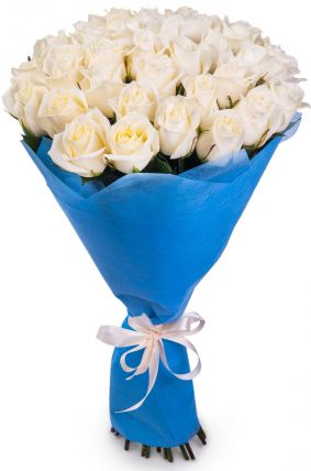 Букет 25 белых роз "Аваланш" 70 см купить в Москве по цене 2990 руб с доставкой - Bella Roza